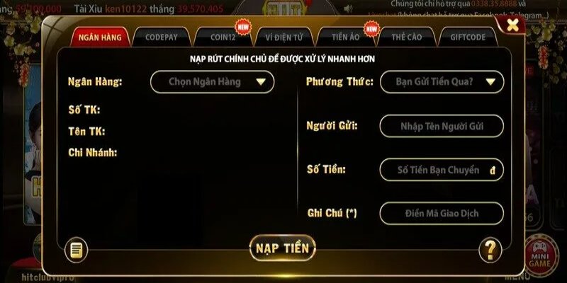 Nạp tiền Hitclub với 4 bước chuyển đơn giản